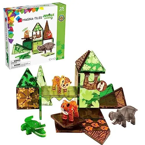 Produktbild: Magna-Tiles Jungle Animals 25-teiliges Set - magnetischen 3D-Bausteinen in klaren Farben, fördert spielerisches Lernen