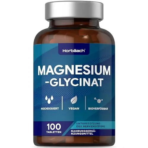Produktbild: Magnesium Glycinat Hochdosiert 1000mg | Bisglycinat liefert 200 mg aus elementares Magnesium | 100 vegane Tabletten | von Horbaach