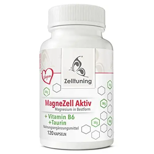 Produktbild: Magnesium Hochdosiert Kapseln - MagneZell Aktiv, Magnesium Komplex Vegan - 120 Magnesium Pulver Kapseln, Mit Vitamin B6 und Taurin - Zelltuning Magnesium Ohne Zusatzstoffe aus Deutschland