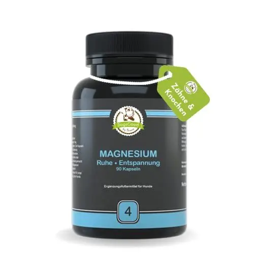 Produktbild: Magnesium für Hunde - kann zur Stressreduzierung und Entspannung beitragen, ohne unerwünschte Zusätze in Premium Qualität, kann einen lockeren Muskeltonus und das Nervensystem unterstützen