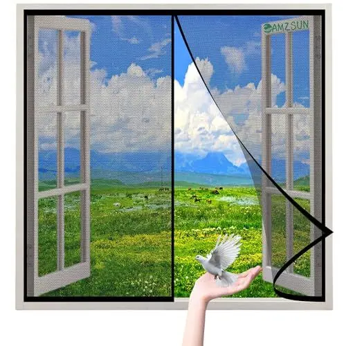 Produktbild: Magnet Fliegengitter Fenster Balkontür Schwarz 105x160cm Insektenschutz Fenster Magnetische Adsorption Faltbar Ohne Bohren-für Wohnzimmer/Kellertür/Terrassentür