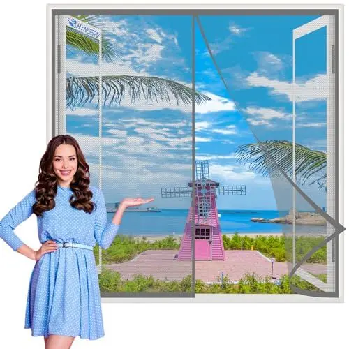 Produktbild: Magnet Fliegengitter Fenster Insektenschutz BalkonFenster 60x95cm Grau Kratzfest Stärkere Magneten Fliegenvorhang für Balkontür Kellertür Terrassentür Ohne Bohren