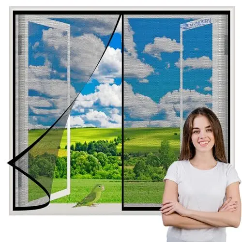 Produktbild: Magnet Fliegengitter Fenster Insektenschutz 55x115cm Schwarz Fliegenschutz Insektenschutzgewebe mit starkem Magnet Ohne Bohren für Balkontür Kellertür Terrassentür