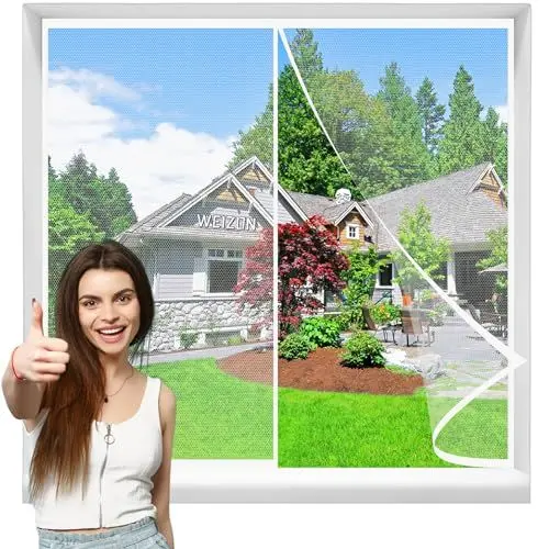 Produktbild: Magnet Fliegengitter Fenster Insektenschutz Weiß 185x140cm Magnetvorhang Fliegennetz Moskitonetz Ohne Bohren Magnet Fliegen Gitter Tür für Balkontür/Terrassentür/Kellertür Wohnzimmer