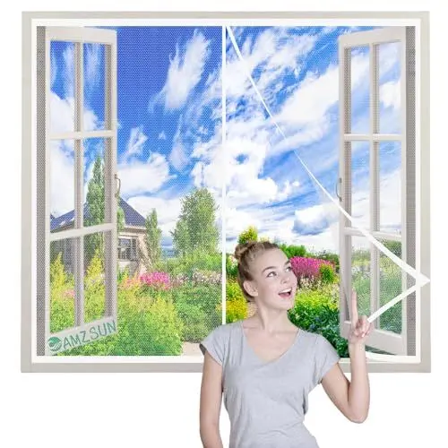 Produktbild: Magnet Fliegengitter Fenster - Fliegengitter Balkontür 120x115cm Weiß Insektenschutz Fliegengittertüren mit Klettband Ohne Bohren -für Fenster und Türen