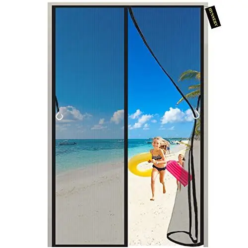 Produktbild: Magnet Fliegengitter Tür Schwarz 105x220cm Auto Schließen Magnetische Adsorption Fliegenvorhang Vorhang-mit Klettband Waschbares für Balkontür Schiebetür Fenste