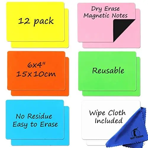 Produktbild: Magnete Beschreibbar für Kühlschrank – 12 Stück – 15x10 cm Whiteboard Magnetische Etiketten Magnetstreifen - Kleine Magnetsschilder zum Beschriften für Zuhause, Büro, Kanban und Schule