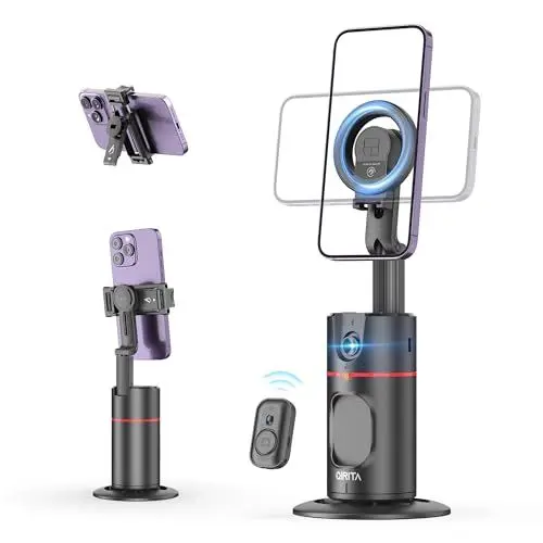 Produktbild: Magnetic Auto Face Tracking Tripod, 360° Rotation Smart Telefonhalter, Keine App erforderlich Gesicht Körper Selfie Stick Gimbal Stabilisator Handyhalterung für Videoaufnahme, Vlog, Live Streaming