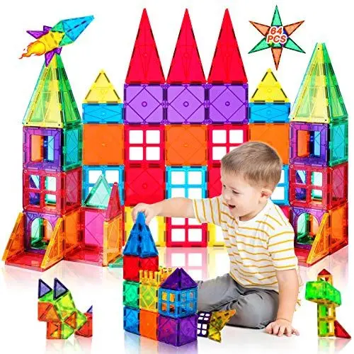Produktbild: Magnetische Bausteine 64 Teile Magnetspielzeug Magnete Bauklötze Baukasten Kinder Magnetbausteine Perfekt für den Einsatz zu Hause, in Schulen, fürJungen und Mädchen 3 4 5 6 7 8 Jahre alt