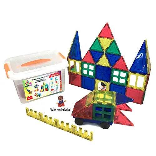 Produktbild: Magnetische Bausteine │ 70 Stück: XXL-Magnetfliesen, Autoräder + starke Lagerung Kunststoff-Box│ Erzieherisch und kreativ Konstruktion Spielzeug │ Großes Geschenk für Jungen und Mädchen ab 3 Jahre alt