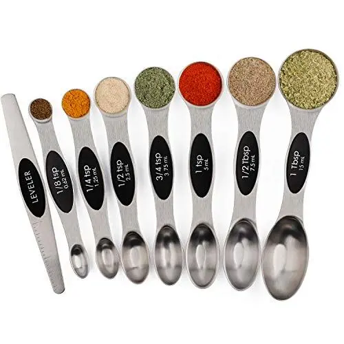 Produktbild: Magnetische Messlöffel Edelstahl 7 Stück Metall Teelöffel und Esslöffel Messlöffel für trockene und flüssige Zutaten Black of 8