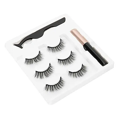 Produktbild: Magnetische Wimpern und Eyeliner Kit 3 Paar Natürliche Lange Dicke Magnetische Falsche Wimpern Magnetischer Flüssiger Eyeliner Wimpern-Make-up-Tool-Set mit Pinzette