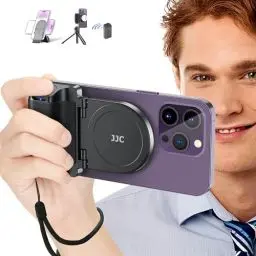 Produktbild: Magnetischer Smartphone Grip, Schwarz iPhone Kameragriff mit Abnehmbarer Drahtloser Fernbedienung, Kompatibel mit Magsafe, Kompatibel für iPhone 15 14 13 12 Android Handy Selfies, Handy-Halterung