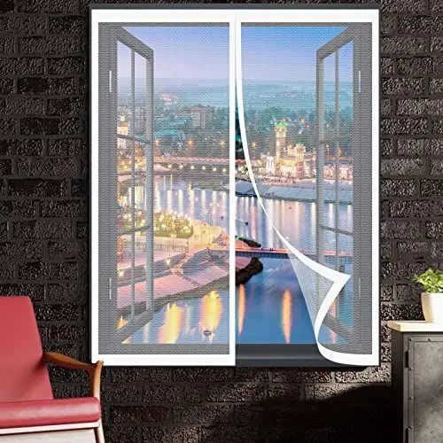 Produktbild: Magnetisches Fliegengitter für Balkontür, 95 x 50 cm, Insektenschutzfenster, kein Stanzen erforderlich, einfache Installation, Fenster-Fliegengitter für alle Fenster bis zu Weiß
