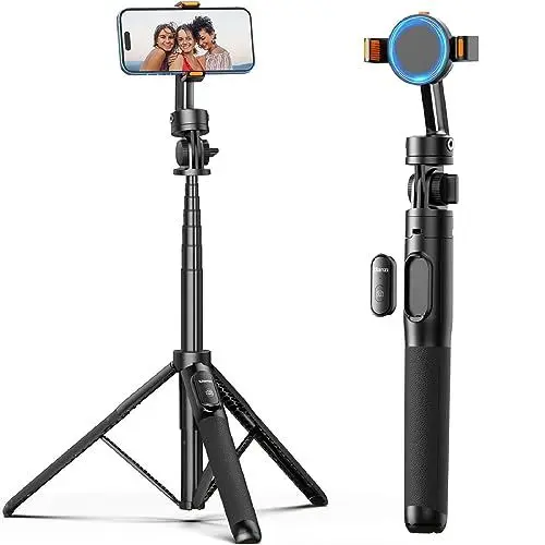 Produktbild: ULANZI Magnet Handy Stativ, Selfie Stick Stativ für Smartphone mit Bluetooth-Fernbedienung, 160cm Tragbar Telefonstativ mit MagSafe, Handyhalter für iPhone 15 Pro/15/14/Action Camera/Kamera (SK-05)