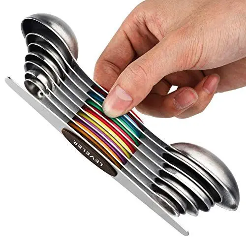 Produktbild: Magnetisches Messlöffel-Set aus Edelstahl, doppelseitiges Messlöffel-Set, ineinandergreifende Teelöffel, Esslöffel zum Abmessen von trockenen und flüssigen Zutaten, 8-teilig