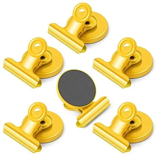 Produktbild: Magnetklammer, 6 Stück Gelb Kühlschrankmagnete, Magnete für Magnettafel, Magnete mit Klammern, Kratzfreie Magnetische Klammern, Starke Magnet Klammern für Fotos, Aufkleber, Taschen