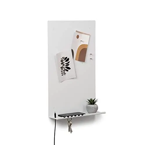 Produktbild: Magnettafel mit Magneten, Schlüssel-Organizer, Telefonregal mit Halterung für Kabel, 30 x 49 cm, Farbe Weiß