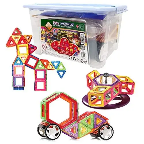 Produktbild: MAGNIKON Magnetische Bausteine Der Baumeister, Magnetbau-Set 118-teilig - Montessori Spielzeug ab 3 Jahre, Magnetbausteine, ideal als Konstruktionsspielzeug zur Förderung von Kreativität und Motorik