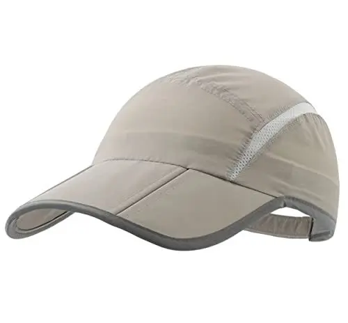 Produktbild: Magracy Unisex Schnell trocknende Sportmütze Sommer Faltbare Laufmütze mit reflektierendem Krempe Outdoor atmungsaktivem Netz-Hut, Hellgrau