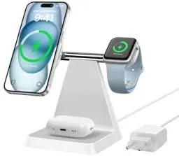 Produktbild: Mag-Safe Ladegerät Für iPhone Wireless Charger: 3 in 1 Mag-Safe Ladestation Kompatibel mit iPhone 16 15 14 13 12 Serie, Travel Induktive Ladestation Für Apple Watch & Air Pods(Weiß)