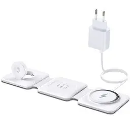 Produktbild: Mag-Safe Ladestation Für iPhone Wireless Charger - 3 in 1 Faltbare Kabelloses Ladegerät Kompatibel mit iPhone 16 15 14 13 12 Pro Max Plus, Travel Charging Station Für Apple Watch & Air Pods (Weiß)
