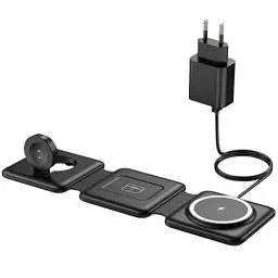 Produktbild: Mag-Safe Ladestation Für iPhone Wireless Charger - 3 in 1 Faltbare Kabelloses Ladegerät Kompatibel mit iPhone 16 15 14 13 12 Pro Max Plus, Travel Charging Station Für Apple Watch & Air Pods