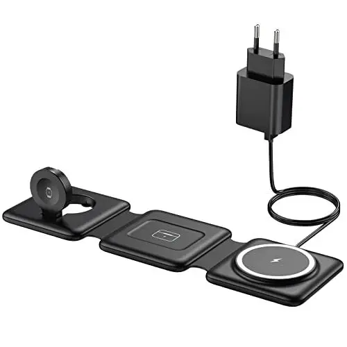 Produktbild: Mag-Safe Ladestation Für iPhone Wireless Charger - 3 in 1 Faltbare Kabelloses Ladegerät Kompatibel mit iPhone 16 15 14 13 12 Pro Max Plus, Travel Charging Station Für Apple Watch & Air Pods