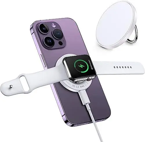 Produktbild: Mag-Safe Reise Ladegerät, 3 in 1 Wireless Charger Kompatibel mit iPhone 16 15 14 13 12 Serie, iWatch, AirPods 3/2/Pro, Magnetische Ringhalterung Induktive Kabellose Ladestation mit Abnehmbar Kabel