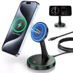 Produktbild: Mag-Safe ladestation iPhone, 15W Schnelles Wireless Charger für iPhone 16 Pro Max/16 Pro/16 Plus/16/15 Pro Max/15/14/13/12 Serie und für AirPods 3/2/Pro,Mag-Safe ständer mit schlaffreundlichem Licht