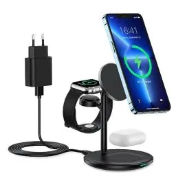 Produktbild: 3 in 1 Magsafe Ladegerät, Induktive Ladestation Kompatibel mit iPhone 15/14/13/12 Serie, Wireless Charger für Apple Watch Ultra/8/7/6/5/4/3/2,AirPods