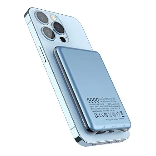 Produktbild: Magsafe Powerbank Klein & Slim, KOOSEED 5000mAh Magnetische Kabellose Power Bank, 2 Out &In, Snap-n-Charge Externe Handyakkus für iPhone 15 14 13 12 Pro Max Plus