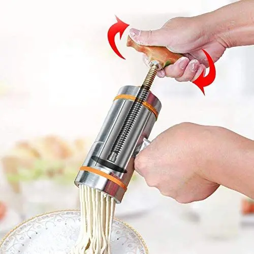 Produktbild: MAGT Nudelmaschine, Manuelle Pasta Maker Haushaltshandbuch Edelstahl Pastamaschine Nudeln Presser Maschine mit 7 Formen Orange