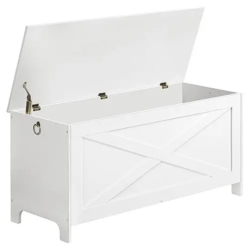 Produktbild: MAHANCRIS 100 CM Truhen, Sitzbank mit Stauraum, Aufbewahrungsschrank, Retro-Spielzeugkiste, Sitztruhe, 100 x 40 x 48 cm, für Wohnzimmer, Schlafzimmer, Weiß ASCWT48101Z1