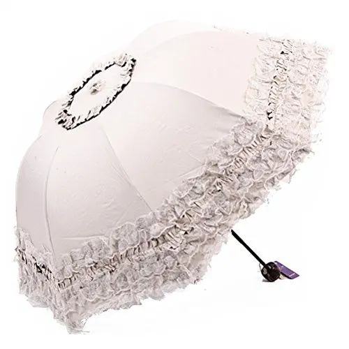 Produktbild: Maibar Regenschirm UV-Schutz Damen Taschenschirme Schmetterling UV-Schutz Spitze Regenschirme Hand Sonnenschirme UV-Schutz für Frauen (Weiß)