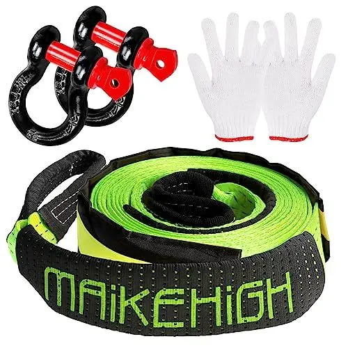 Produktbild: MAIKEHIGH Abschleppseil 5M x 5cm, 10 Tonnen (22,000 Lbs) Tow Rope Kit Für Off-Road Recovery mit 2 Verstärkten Haken, 2 Handschuhen (Grün)