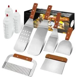 Produktbild: MAIKEHIGH Grillspachtel Plancha Kit Edelstahl Grillbesteck - 9 Stück Schwerer Edelstahl Pfannenwender-Set Profi Grill-Spachtel für zum Kochen, Camping und Tailgating Männer