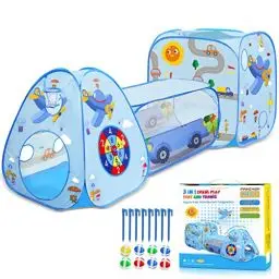 Produktbild: MAIKEHIGH Kinder Spielzelt mit Tunnel, 3 in 1 Pop Up Spieltunnel Bällebad Zelt krabbeltunnel Drinnen Draußen Spielzeug Geschenk für Baby Mädchen Jungen