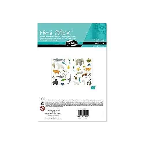 Produktbild: Maildor AE011O Packung mit 372 Stickers Mini Stick (ideal für Kinder ab 5 Jahren, 12 Blätter in Format DIN A5, 14,8 x 21 cm, bedrohte Tiere)