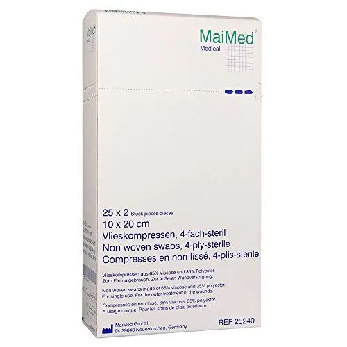 Produktbild: MaiMed VK steril - Kompressen 10x20 steril - 50 Stück Vlieskompressen Wundauflagen steril - Wundkompressen nicht haftend - Gaze Verbandsmaterial