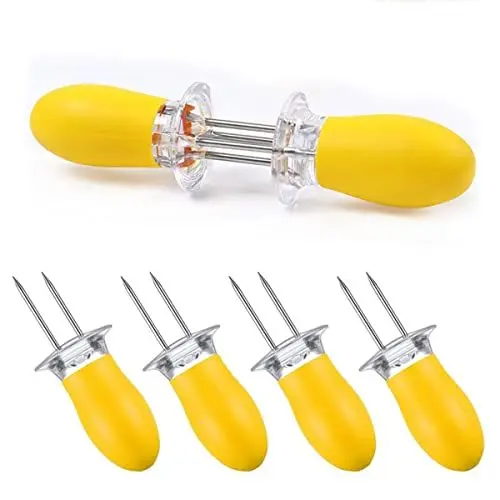Produktbild: Maiskolben Halter Spieße, 6 Stück BBQ Mais Grill Gabel Nadel Maiskolbenhalter Küche Zubehör, Yellow, one size