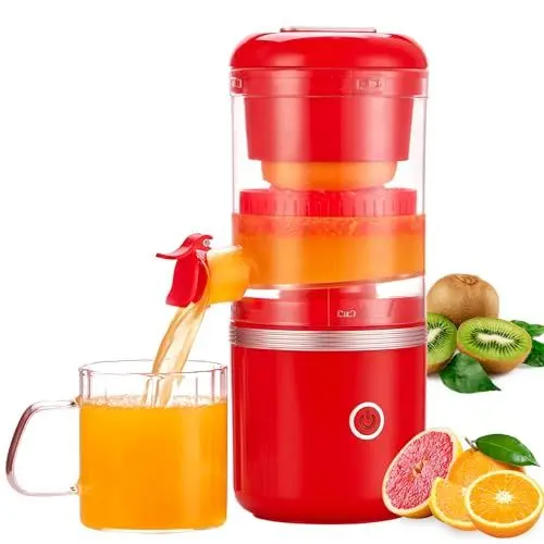 Produktbild: MAISON HUIS Zitruspresse Elektrisch Saftpresse Orangenpresse Zitronenpresse Tragbare USB-Aufladung Juicer Entsafter für Orange, Zitronen, Grapefruits, Zitrusfrüchte, Rot