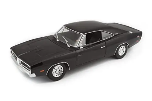 Produktbild: Maisto Dodge Charger R/T (1969): Modellauto im Maßstab 1:18, Türen, Motorhaube und Kofferraum beweglich, lenkbar, 24 cm, schwarz (531387B)