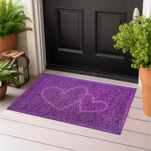 Produktbild: Majo Lifestyle und Home® Fußmatte rutschfest waschbar Flur-Matte weiche Haustür-Matte, Schmutzfangmatte für innen und außen, Fussabtreter Eingangsbereich (LILA Herz, 38x58 cm)
