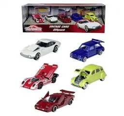 Produktbild: Majorette 212052013 Vintage 5er-Geschenkset, Spielzeugautos mit Freilauf aus Metall, Vintage-Versionen von Ford, Porsche, Renault und VW, bewegliche Teile, 7,5 cm