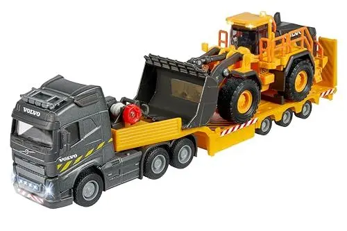 Produktbild: Majorette - Volvo Baustellen-Truck mit Radlader – Spielzeug-LKW mit Auflieger und Baustellenfahrzeug, viele Funktionen, mit Licht- und Soundeffekten