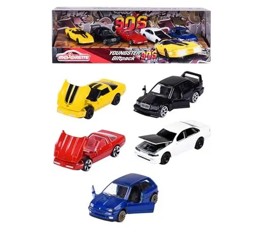 Produktbild: Majorette - Youngster Spielzeugauto-Set (5 Modellautos) - Geschenkset mit 5 verschiedenen Kult-Autos der 90er, aus Metall, je 7,5 cm, für Kinder ab 3 Jahre