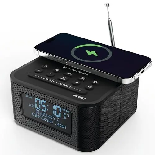 Produktbild: MAJORITY Knapton | Nachttischradio mit Bluetooth | 15W kabelloses Laden & USB-Laden | DAB+ und FM | Lauter Doppelalarm, Schlaf- & Schlummerfunktion | Großes dimmbares, beleuchtetes LCD-Display