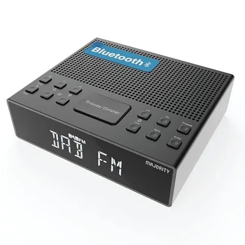 Produktbild: MAJORITY Knapwell | Bluetooth DAB, DAB+ Radiowecker | Nachttischradio mit Doppelalarm, Snooze-Funktion, großes dimmbares Display | High-Fidelity-Klang, USB-Ladung | FM, Kopfhöreranschluss
