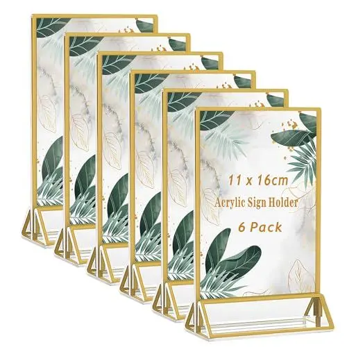 Produktbild: MAJOYLIFE Goldener Doppelseitiger Bilderrahmen 6 Stück,A6 Acryl-Tischnummern Hochzeit Gold,Klare Doppelseitige Tischkartenhalter für Tischplan/Fotos Display/Restaurant/Cafe(10x15cm)